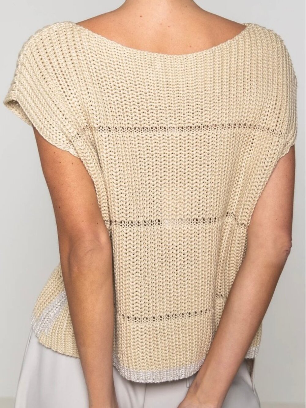 TSE Mixed Rib Capsleeve Sweater - Sleevless W/Metallic Ribs